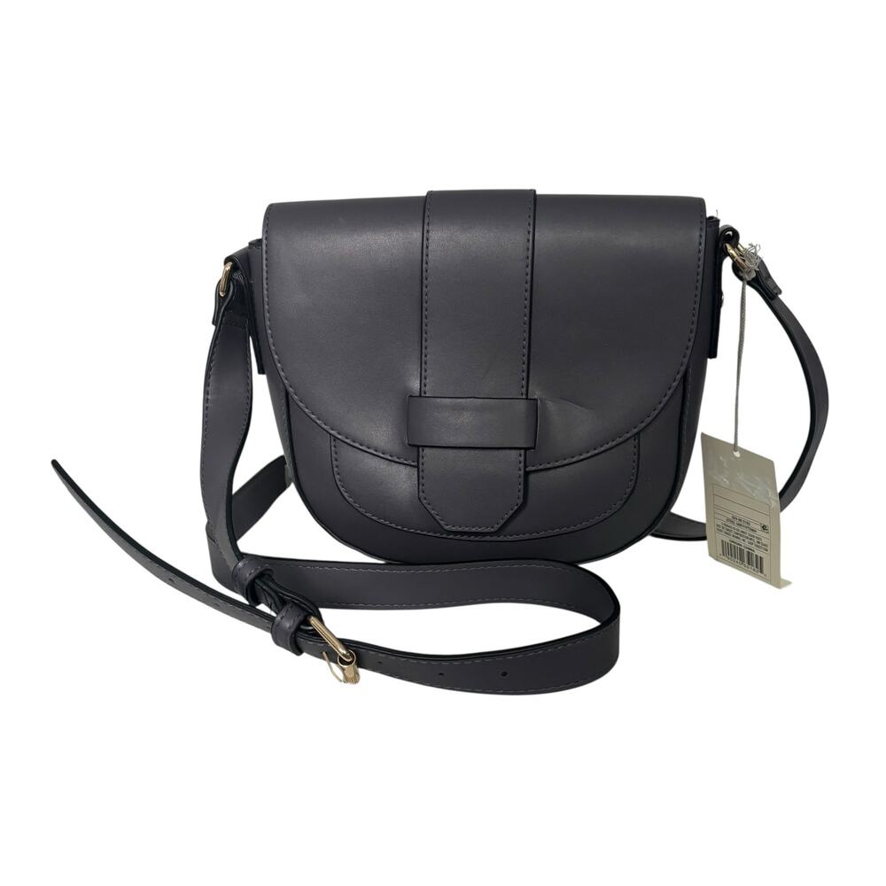 A New Day Saddle Crossbody Bag Steel Gray Faux Leather Gold Hardware NWT